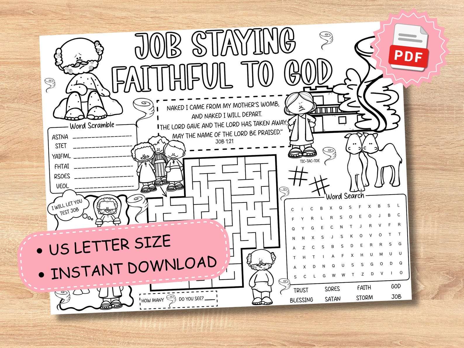 Job Faith Tested Activity Job Staying Faithful to God – Bible Activity Sheet for Kids - Etsy