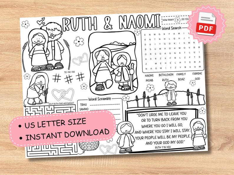 Ruth & Naomi Bible Story Activity Sheet | Sunday School Worksheet ...