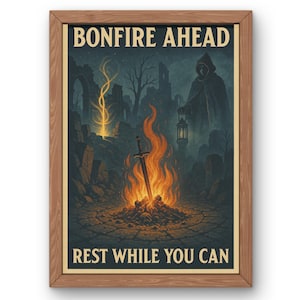 Lagerfeuer Ahead Dark Fantasy PNG | Seeleninspirierte digitale Kunst | Vintage Gamer Poster | Gothic Wanddekoration für RPG Fans
