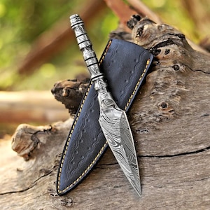 Rugged Damascus Steel Double Edge Hunting Knife with Sheath - Ideal for Outdoor Survival - Perfect Gift for Him