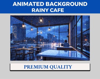 Rainy Cafe Vtuber Hintergrund animiert, Lofi Twitch Tracking Overlay Szene, Coffee Shop 4k Hintergrund, Loop Animation