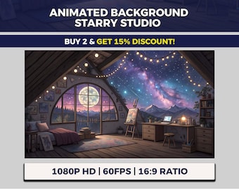 Mystic Starry Studio VTuber Background Animated, Cosmic Night Twitch Streaming Overlay, Galaxy View, Celestial Sleep, Midnight Lunar Magic