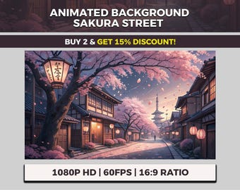 Sakura Street VTuber Background Animated, Cherry Blossom Twitch Streaming Overlay, Spring Twilight, Falling Petals, Pink Charm, Quiet Night