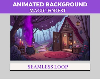 Enchanted Magic Forest Vtuber Background Animated, Lofi Twitch Streaming Overlay Scene, Purple 4k Background, Forest Room Loop Animation