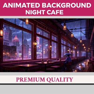 Nighttime Rainy Cafe Vtuber Background Animated, Lofi Twitch Streaming Overlay Scene, Coffee Shop 4k Background, Loop Animation