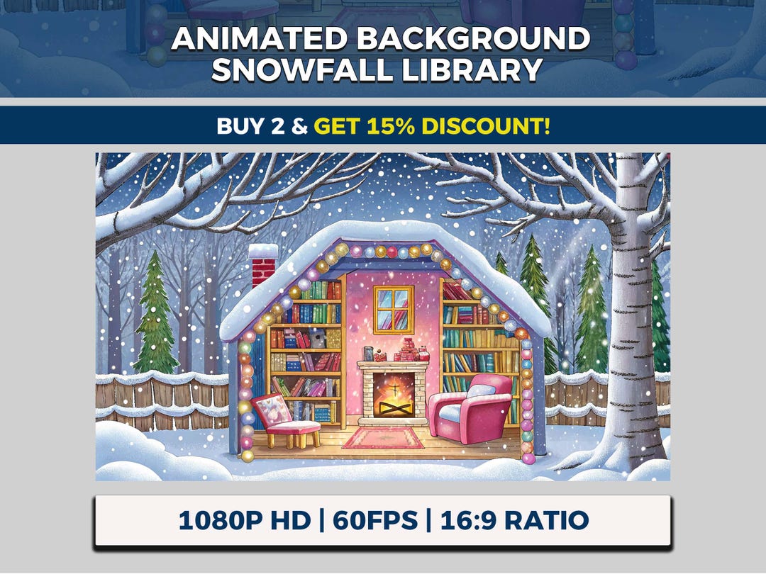 Cozy Snowfall Library Vtuber Background Animated, Snowy Study Twitch ...