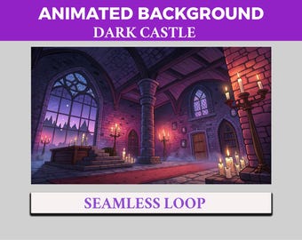 Dark Castle VTuber Background Animated, Gothic Chamber LoFi Twitch Streaming Overlay Scene, Mystical Royal Hall 4k Background