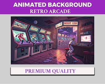 Retro Arcade Gaming VTuber Background Animated, Game Room LoFi Twitch Streaming Overlay Scene, Neon Gaming Realm 4k Background