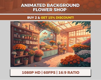 Anime Flower Shop VTuber Background Animated, Spring Petals Twitch Streaming Overlay, Golden Blooms LoFi Wallpaper, Greenhouse Glow,