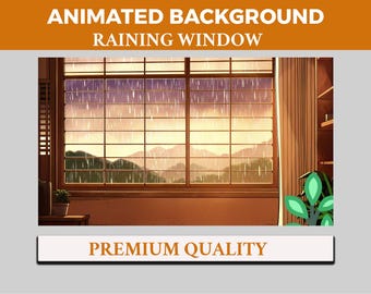 Fondo animado de Vtuber con ventana lluviosa, escena superpuesta de transmisión de Twitch Lofi, fondo de montañas 4k, fondo de pantalla con vista de ventana, animación en bucle
