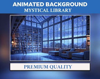 Blue Mystical Library Vtuber Background Animated, Lofi Twitch Streaming Overlay Scene, Purple Book 4k Background, Loop Animation Library