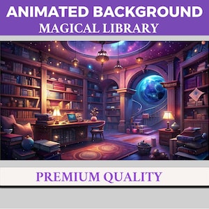 Magical Library Animated Virtual Background, Twitch Overlay, Looped Vtuber Background, Twitch Streaming Wallpaper, Animated Background
