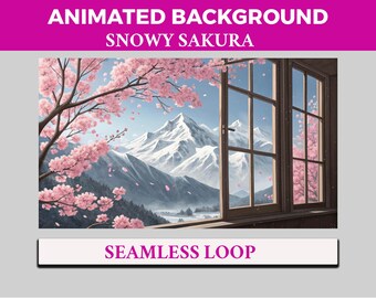 Snowy Sakura VTuber Background Animated, Cherry Blossom LoFi Twitch Streaming Overlay Scene, Spring Vista 4k Background Serene Floral Height