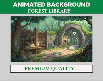 Fondo animado de VTuber de la Biblioteca del Bosque Mágico, Escena superpuesta de transmisión de Twitch LoFi de Estudio Encantado, Fondo 4k de Galde Místico