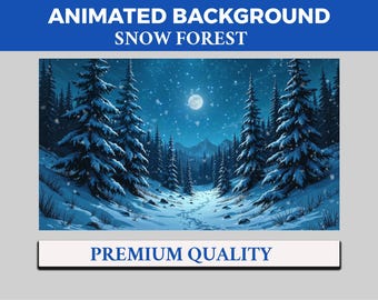 Fondo animado de Vtuber de bosque nevado nocturno, escena superpuesta de transmisión de Twitch Lofi, fondo 4k con temática de bosque, animación de bucle de nevada