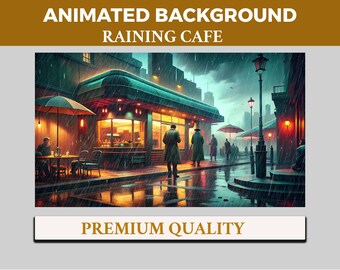 Urban Rainy Cafe Vtuber Background Animated, Wet Street, Neon Reflection, Night Sidewalk, Street Corner, Urban Downpour, Midnight City Walk