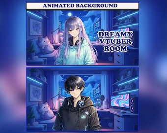 Dreamy City Skyline VTuber Room Background Animated, CuteStream, Gaming Room, Gaming Setup Streaming Overlay, Mic Setup, Cozy Station