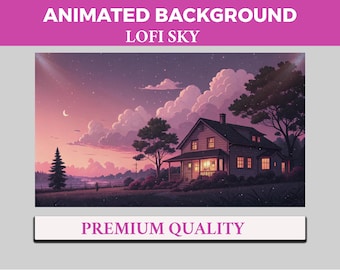 Lofi Sky Vtuber Background Animated, Calm Dreamy Night, Twitch Streaming Overlay Scene, Anime Sunset theme 4k Background, Loop Animation
