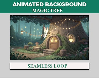 Enchanted Magic Tree Vtuber Background Animated, Lofi Twitch Streaming Overlay Scene, Forest 4k Background Butterfly Mystical Loop Animation