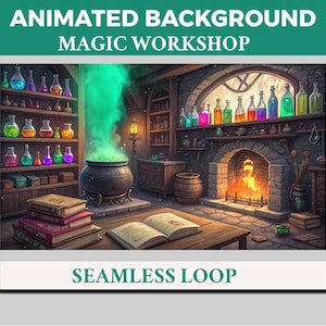 Magic Workshop Animated Virtual Background, Twitch Overlay, Looped Vtuber Background, Twitch Streaming Wallpaper, Animated Background