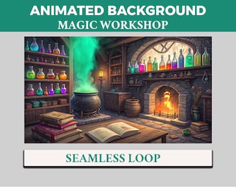Magic Workshop Animated Virtual Background, Twitch Overlay, Looped Vtuber Background, Twitch Streaming Wallpaper, Animated Background