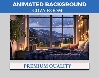 Cozy Room Vtuber Background Animated, Lofi Twitch Streaming Overlay Scene, Warm Bedroom 4k Background, Window view Loop Animation