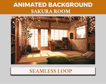 Sakura Room Animated Virtual Background, Twitch Overlay, Looped Vtuber Background, Twitch Streaming Wallpaper, Cherry Blossom Room