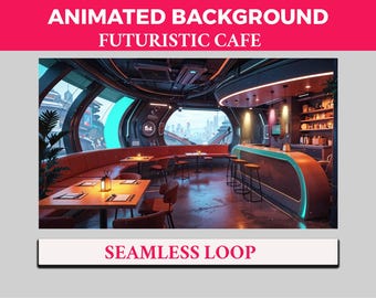Futuristic Cafe Vtuber Background Animated, Lofi Twitch Streaming Overlay Scene, Coffee Shop 4k Background, Loop Animation