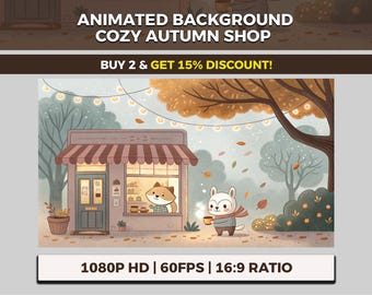 Cozy Autumn Shop VTuber Background Animated, Forest Cafe, Island Moon, Leafy Day Streaming Overlay, Winter Teatime Spot, Outdoor Lights