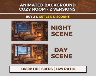 Cozy Room VTuber Background Animated, Day and Night Version, Fireside Glow, Warm Bedroom, Snowy Window, Lunar Nook, Winter Loop Animation
