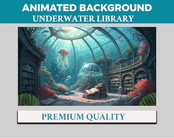 Unterwasserpflanzenbibliothek VTuber Hintergrund animiert, LoFi Twitch Piercing Overlay Szene, Wasserbibliothek 4k Hintergrund,