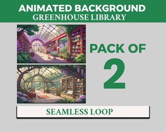 Green House Library Vtuber Background Animated, Lofi Twitch Streaming Overlay Scene, Purple Book 4k Background, Loop Animation Library