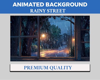 Rainy Street Vtuber Background Animated, Lofi Twitch Streaming Overlay Scene, Window Mystical Rain 4k Background, Loop Animation