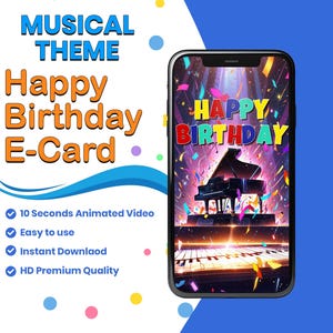 Tema musical de animação de feliz aniversário, saudação de aniversário animada, cartão eletrônico animado, cartão virtual de feliz aniversário, cartão digital animado