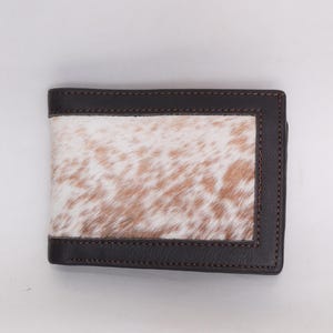 Echte rundleren portemonnee – handgemaakte hair-On Hide kaarthouder voor heren – rustieke minimalistische slanke portemonnee cadeau – cadeau voor hem