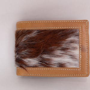 Echte rundleren portemonnee – handgemaakte hair-On Hide kaarthouder voor heren – rustieke minimalistische slanke portemonnee cadeau – cadeau voor hem