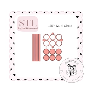 May include: Digital download STL file for a 1.75 inch multi-circle baking mould. The mould is pink and has a scalloped edge. The text "STL Digital Download" and "1.75in Multi Circle" are on the image.