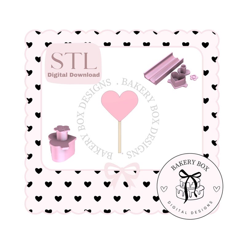 Juego de émbolos para cake pops con forma de corazón (STL, descarga digital) imagen 1