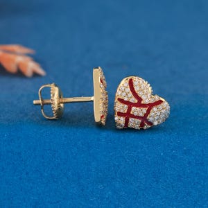 Enamel Heart Earrings | 14k Gold Diamond Stud Earrings | Personalized Gold Jewelry Gift | Cute Earrings Gift for Girlfriend | Fine Jewelry