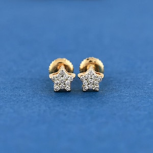 Real Diamond Star Earrings | Star Studs Earring For Women | Solid Gold Jewelry Gift For Her | 14K Gold Diamond Earrings | Minimalist Jewelry