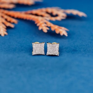 Square Diamond  Earrings for Women | 14K Gold Diamond Cluster Earring | 0.17CT Natural Diamond Studs | Fine Jewelry Gift For Her