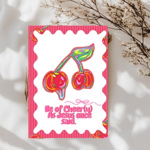 Cartão de felicitações cristão personalizado Cherry | Cartão de aniversário baseado na fé | Cartão de felicitações motivacional | Cartão de sentimentos personalizado | Seja alegre(a)