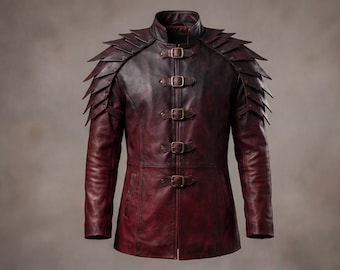 Herren Drachenschuppen-Lederrüstungsjacke | Oxblood Gothic Krieger LARP Kostüm | Mittelalterliches Fantasy Cosplay
