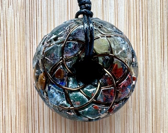 Chakra Rodin Coil Orgonite Pendant,  7 Chakra Stones, B35