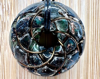 Moldavite Rodin Coil Orgonite Pendant, B37