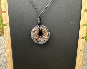 Rodin Coil Orgonite Pendant, two tone, B17