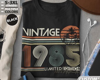 40e verjaardag, T-shirt voor de 40e verjaardag, jubileum, gepersonaliseerd cadeau, 40 jaar oud, verjaardagscadeau, 1985, geboren in 1985