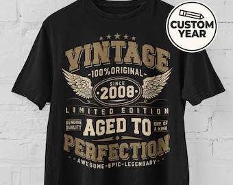 Vintage verjaardagsshirt uit 2008 - Shirt voor je 18e verjaardag 2008 - Geboren in 2008 T-shirt - Retro 18e verjaardagscadeau - Gepersonaliseerd verjaardagscadeau