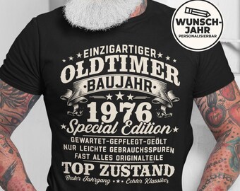 Camiseta de coche clásico para hombre, 50.º cumpleaños, año de nacimiento: 1976. Camiseta personalizada. Regalo de 50.º cumpleaños.
