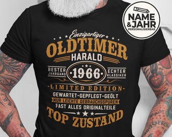 Personalisiertes T-Shirt zum 60. Geburtstag - 60 Jahre Geschenk - Vintage Oldtimer Shirt - Jahrgang 1966